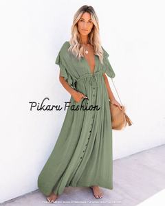 Elegant <b>Dress</b> Women V Neck <b>Long</b> <b>Dresses</b> 2023 New Fashion French Vintage Ladies Short <b>Sleeve</b> Evening <b>Prom</b> Maxi <b>Dress</b> - Product Image 3