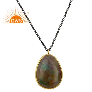 Ocean Jasper Gemstone Pendant 925 Sterling Silver Women's Pendant Necklace Gold Plated Jewelry Classic Collection