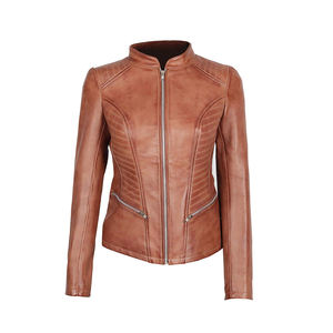 Chaqueta Universitaria de Cuero para Mujer, Invierno 2024, Lisa, Teñida, Transpirable, Resistente al Viento, de Alta Calidad, Superventas - Product Image 1