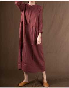 เดรสผ้าลินินสีแดงเลือดหมู ดีไซน์ทันสมัย แขนยาว คอประดับเพชร ทรงยาวคลุมเท้า สำหรับผู้หญิงสุดเซ็กซี่ - Product Image 5