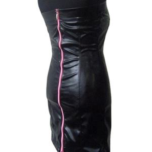 Elegante vestido bustier de cuero negro 2025 primavera otoño mujer vestido de piel sintética Oficina señora manga corta slim fit mono abrigos - Product Image 4