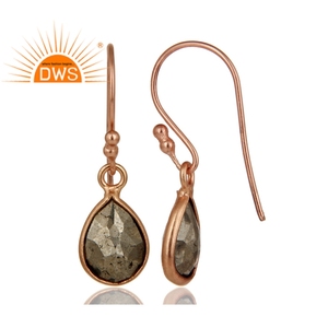 Pear Cut Pyrite ชุดตุ้มหูพลอยรูปหยดน้ำ,เครื่องประดับเงินสเตอร์ลิง18K ชุบทอง18K - Product Image 3