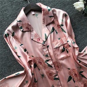2019 Autumn and Winter Long-sleeved <b>Silk</b> Home Service Turn-down Collar <b>Women</b> Custom Printed <b>Silk</b> <b>Pajamas</b> - Product Image 2