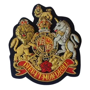 Customized high quality Dieu-ET- Mon-Droit hand embroidered crest tactical blazer cloth badge cheap price family crest