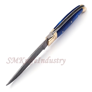 Custom Hand Forged Pocket Knife Hand Made Damascus Folding Knife with Leather Sheath Cover (smk1693) - Product Image 6