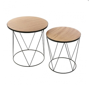 Ensemble de tables élégantes de 2 pièces pour salon, jardin, chambre d'amis, couleur noire, design moderne, meubles en fer fini, ensemble de tables basses à thé et à café - Product Image 2