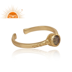 Round Cut Labradorite Gemstone <b>Ring</b> 925 Sterling Gold Plated <b>Silver</b> <b>Statement</b> <b>Ring</b> Jewelry Wholesaler - Product Image 3