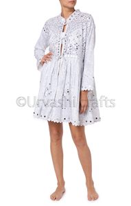 Vestido de verano corto de manga larga con espejo bordado, bohemio - Product Image 2