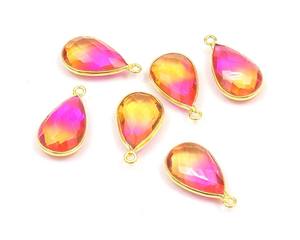 Bijoux en pierres précieuses multi-quartz faits à la main en forme de poire plaqué or unique connecteur de lunette Bali composants de résultats de bijoux - Product Image 3