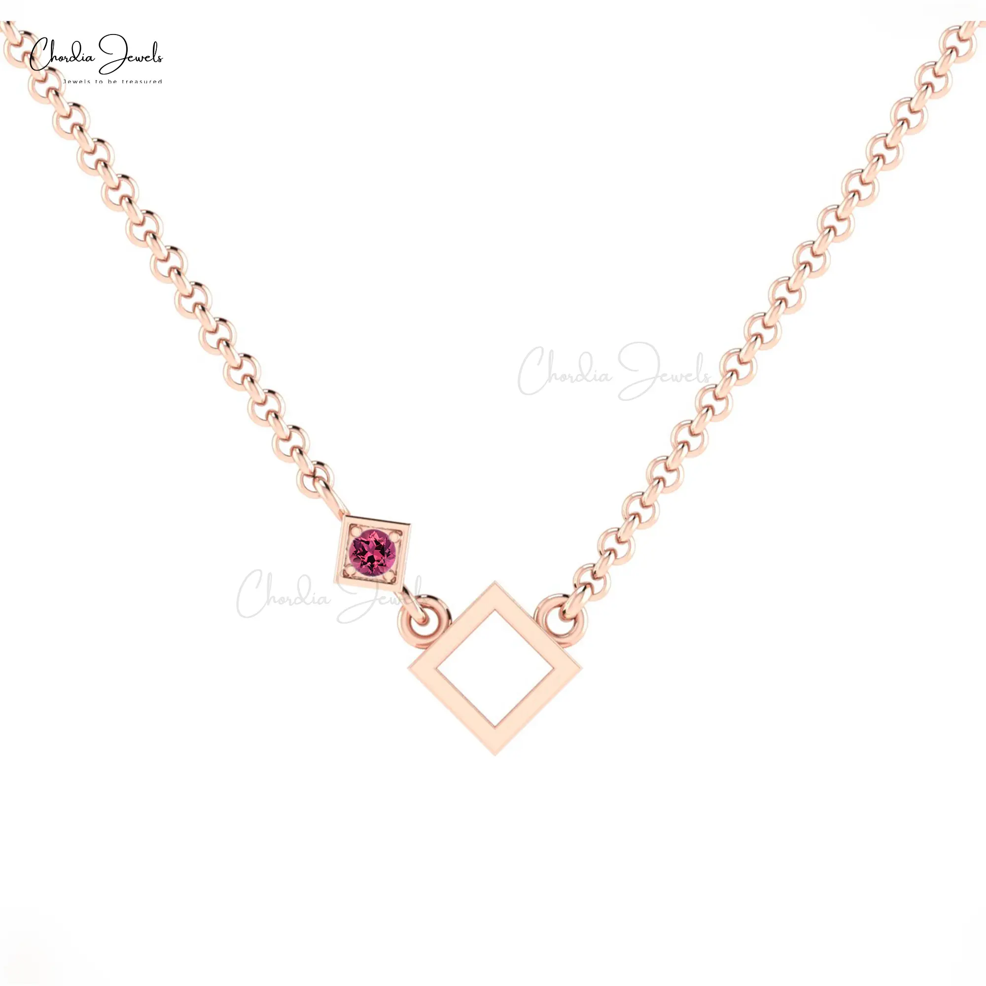 Collana di tormalina rosa in oro massiccio 14k 0.08 Cts collana quadrata con pietre preziose a taglio rotondo per il suo prezzo all'ingrosso di fabbrica