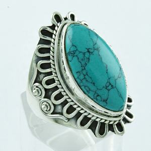 Magnifique bague classique en argent sterling 925 avec pierre turquoise, sertie clos, pour mariage et anniversaire, fournisseur Inde - Product Image 2