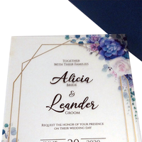 Cartes d'invitation en acrylique transparent Modèle M3 Impression offset CMYK avec estampage doré 4 couleurs Motif floral Carte de vœux de mariage Origine TW 50g