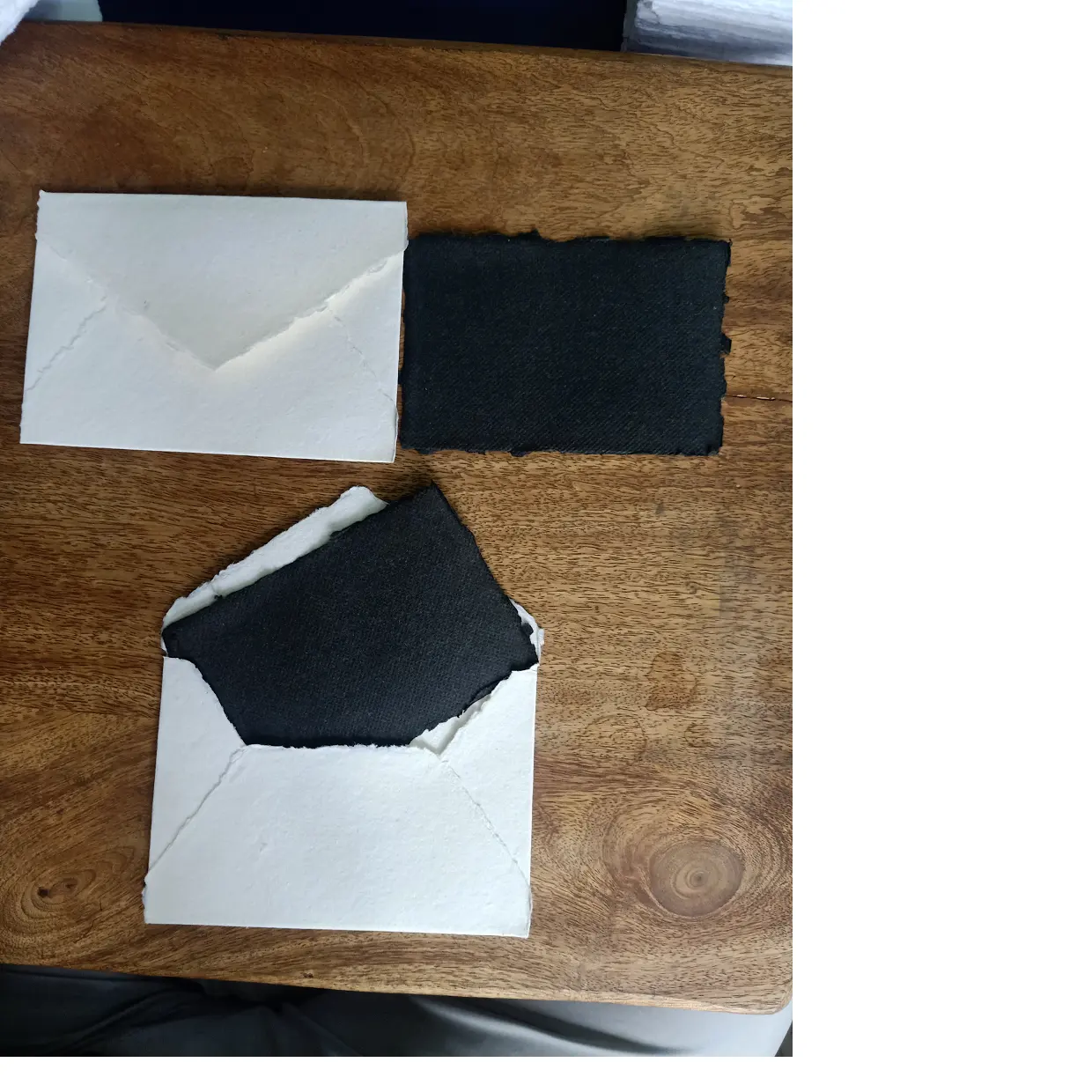 deckle edged handmade cards and envelopes in black and white