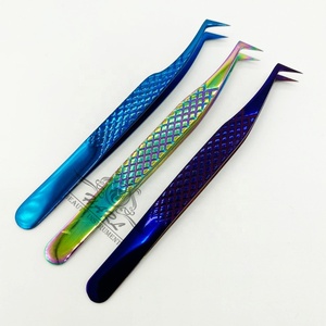 Pinzas de extensión de pestañas de volumen ruso con agarre de diamante con pinzas de pestañas de acabado de Plasma púrpura y arcoíris y azul - Product Image 2