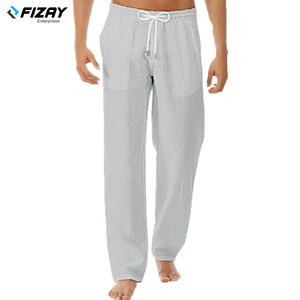 <b>Men's</b> High Quality <b>Summer</b> Casual Workout Running Gym <b>Trousers</b> <b>Lightweight</b> Canvas Embroidered Flat Front Mid Waist Drawstring - Product Image 3