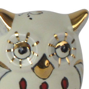 SAMBUCO CERAMICS Búho de Cerámica Hecho a Mano para Decoración del Hogar, 5 cm, Pintado a Mano con Oro Puro y Brillo Metálico Rojo - Product Image 2