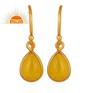 Yellow Moonstone Gold Plated <b>Sterling</b> <b>Silver</b> Bezel Set Gemstone <b>Drop</b> <b>Earring</b> Supplier Classic Collection - Product Image 1