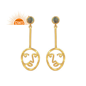 Beautiful Face Design Earrings Flashy Labradorite Gemstone Earrings Wholesale Gold Plated Silver Jewelry - Product Image 2
