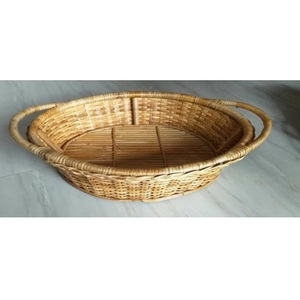 Bandeja ovalada de caña con asa, cesta de diferentes tamaños para el hogar, restaurante, salón junto a la playa, etc. - Product Image 1