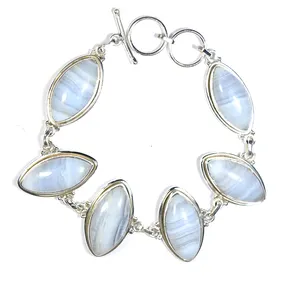Pulsera de ágata de encaje azul, joyería al por mayor, pulsera de piedra de plata de ley - Product Image 1