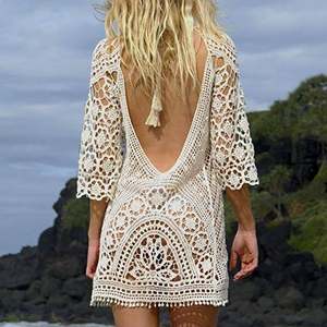   L'art du crochet fait main : Cache-bikini en dentelle à dos bas, haut de bikini en coton style hippie tribal - Product Image 1