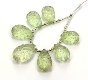 Amatista verde Natural, flor lisa tallada, cuentas en forma de pera - Product Image 2