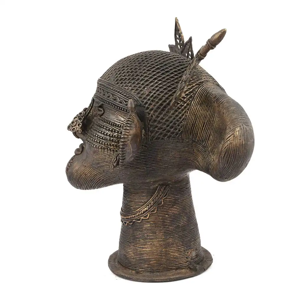 Handmade Antique Vàng Brass Dhokra Tribal Lady Head Bust Bức Tượng Tuyên Bố Mảnh Trang Trí Quà Tặng Mặt Hàng
