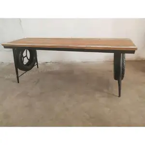 Sale Custom industrial old antique furniture solid wood and iron with wind wheels dining table