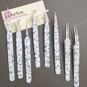 Pince à épiler d'extension de cils en acier inoxydable enduite de papier papillon de conception personnalisée - Product Image 3