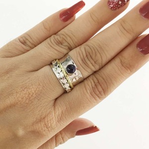 <b>925</b> <b>Silver</b> Trendy Two Tone Finger <b>Ring</b> for Women <b>925</b> <b>Silver</b> Jewelry Amethyst Round <b>Ring</b> Fashion Jewelry Cab <b>Sterling</b> <b>Silver</b> <b>Ring</b> - Product Image 3
