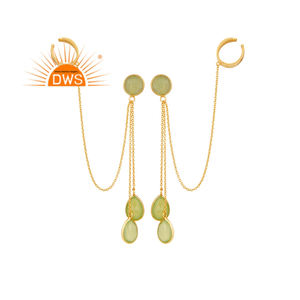 Prehnite Chalcedony <b>Earrings</b> Wholesale <b>Silver</b> 925 18k Gold Plated Long <b>Chain</b> Cuff <b>Earrings</b> Jewelry Classic Collection - Product Image 1