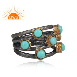 ธรรมชาติเทอร์ควอยซ์แหวนออกแบบเครื่องประดับเงินผู้ผลิตสองโทนชุบ925เครื่องประดับแหวนเงินผู้ผลิต - Product Image 3