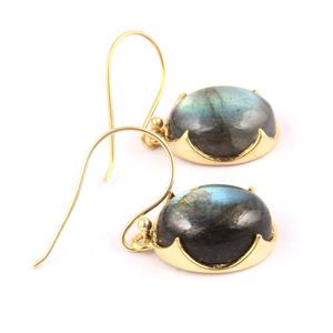 Holesale-pendientes de labradorita de fuego azul natural para mujer, aretes colgantes chapados en oro de latón, ropa de Navidad hecha a mano - Product Image 5