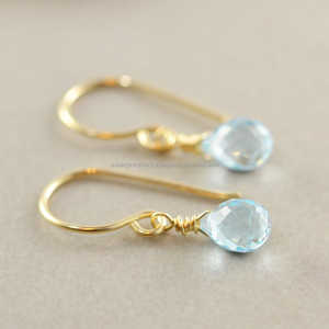 Blue Topaz <b>Quartz</b> gemstone <b>earrings</b> in 925 sterling silver handmade Gold Plated Jewelry - Product Image 2