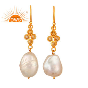 Handmade Sterling <b>Silver</b> Natural Baroque <b>Pearl</b> Drop <b>Earrings</b> Wholesale Gold Plated Jewelry - Product Image 1