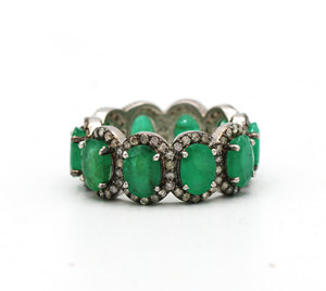 Natural High Quality Emerald and Diamond 925 Sterling <b>Silver</b> Handmade Victorian <b>Eternity</b> <b>Rings</b> Jewelry for Wholesale - Product Image 1