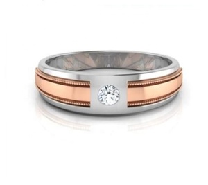 Anillo de Diamantes Reales para Hombre en Oro de 14K, Multitono |   Anillo de boda blanco y oro rosa |   Anillo de Boda de Diamantes de Lujo para Hombre - Product Image 1