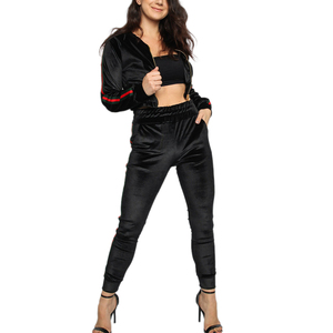 Ensemble de survêtement pour femmes avec logo personnalisé, haut court à col rond et manches longues, pantalon de sport taille haute, vêtements pour femmes - Product Image 1