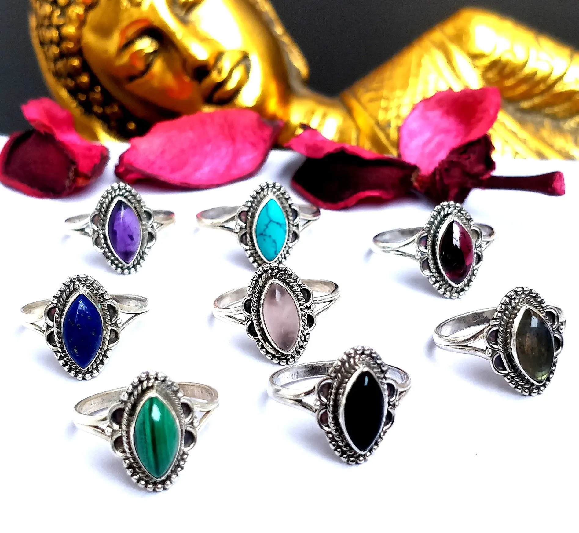 Beautiful Handmade Natural Semi-Precious Stone Silver 925 Gemstone Rings for Her - Wholesale Silver Jewelry Factory from India