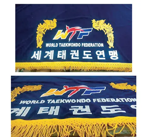 WTF World TaeKwonDo Federation Evaluation Table Cloth Flag TKD Korea Traditional Sports Navy Blue