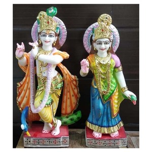 Statue peinte en marbre, Radha Krishna, 1 pièce - Product Image 1