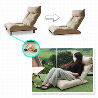 Fauteuil inclinable de sol moderne avec dossier et appui-tête réglables, rembourré, pliable, pour lecture, jeux, méditation, avec pieds en bois massif