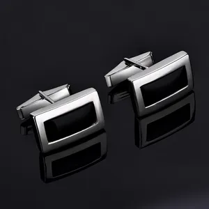 Wholesale Elegance Jewelry 925 Sterling Silver Noble Cufflinks with Black Rectangle onyx For Men