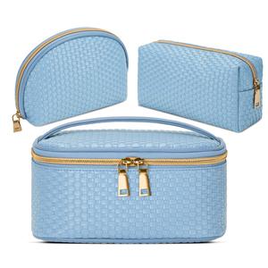 Ensemble de 3 trousses de maquillage multifonctions, organiseur de cosmétiques, ventes chaudes TikTok, mode, fermeture éclair en PU, imperméable - Product Image 1