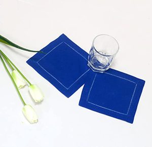 Hemstitch ค็อกเทลผ้าเช็ดปากหรูหราสีฟ้าค็อกเทลผ้าเช็ดปาก100% ผ้าลินินสำหรับบ้านร้านอาหารโรงแรมปาร์ตี้ - Product Image 2