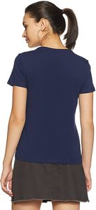 T-shirt uni bleu marine pour femmes, manches courtes, col ras du cou, coton doux et décontracté, confortable pour tous les jours - Product Image 6