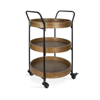 Chariot de service industriel vintage en bois et métal avec porte-bouteilles, chariot utilitaire pliable à quatre roues, logo OEM