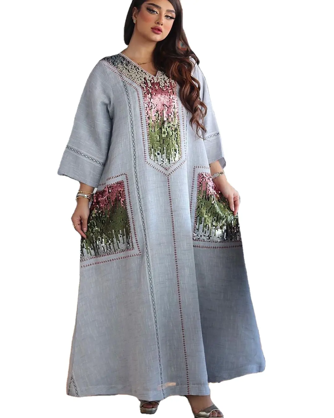 Nuovo arrivo Plus Size manica lunga caftano Abaya donna abito musulmano Dubai Abaya abbigliamento islamico