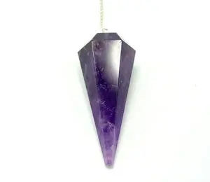 Pendulum kristal Amethyst alami titik segi batu permata Reiki penyembuhan Pendulum untuk Dowsing