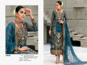 インドのパキスタンスタイルの純粋なジョーゼット、刺Embroidery作業サルワールカメイズスーツとデザイナーシフォンデュパッタ女性用スーツドレス